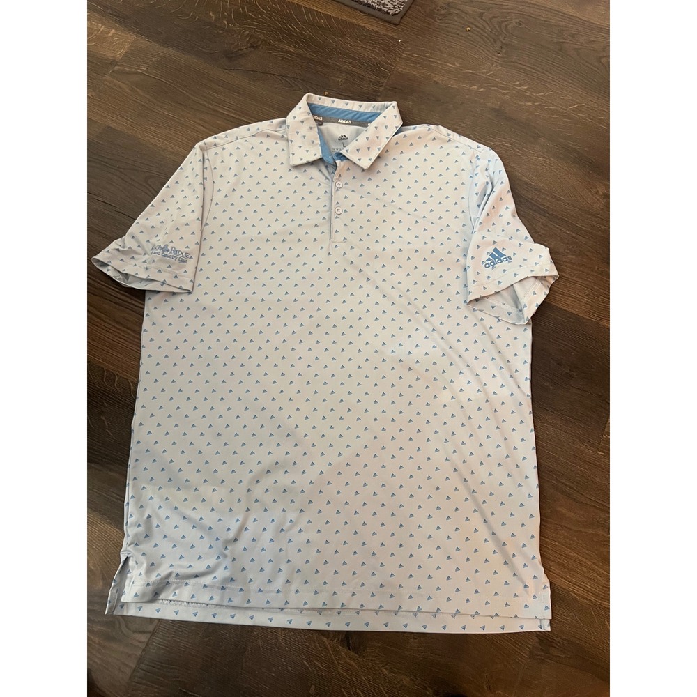 Adidas Golf Mens Large Blue White Micro Print Polo Shirt Polo Ridge Country Club